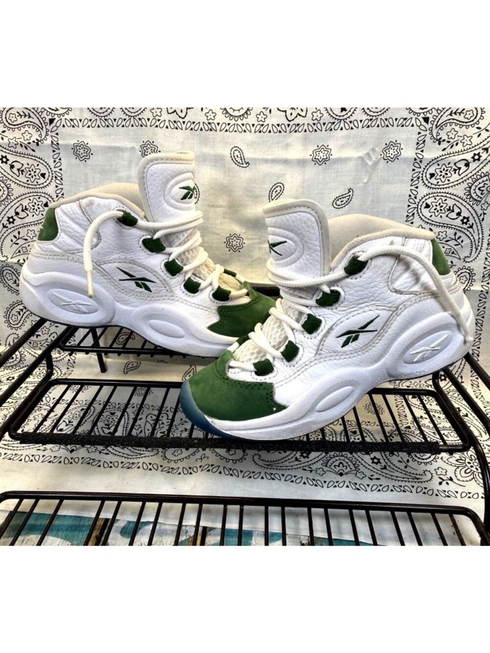 Reebok Question Mid Allen Iverson White/green Basketball Shoe Kids US Size 11